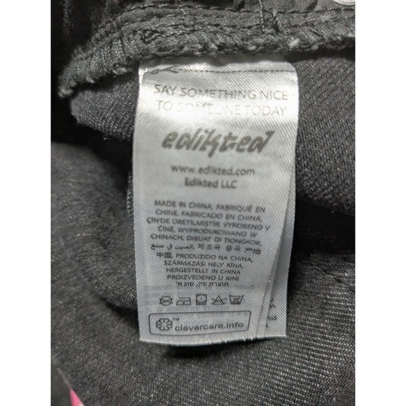 EDIKTED MOODY EMOJI AOP Women Size XL Wide-Leg Black Washed Denim Jeans NEW - Picture 5 of 15
